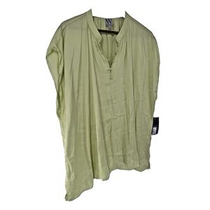 NWT Worthington $49 Plus Size 3X Lime Yellow oversized Satin looking Blouse Top